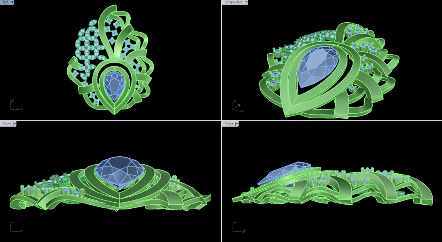 CAD necklace model with multiple production views and gold weight