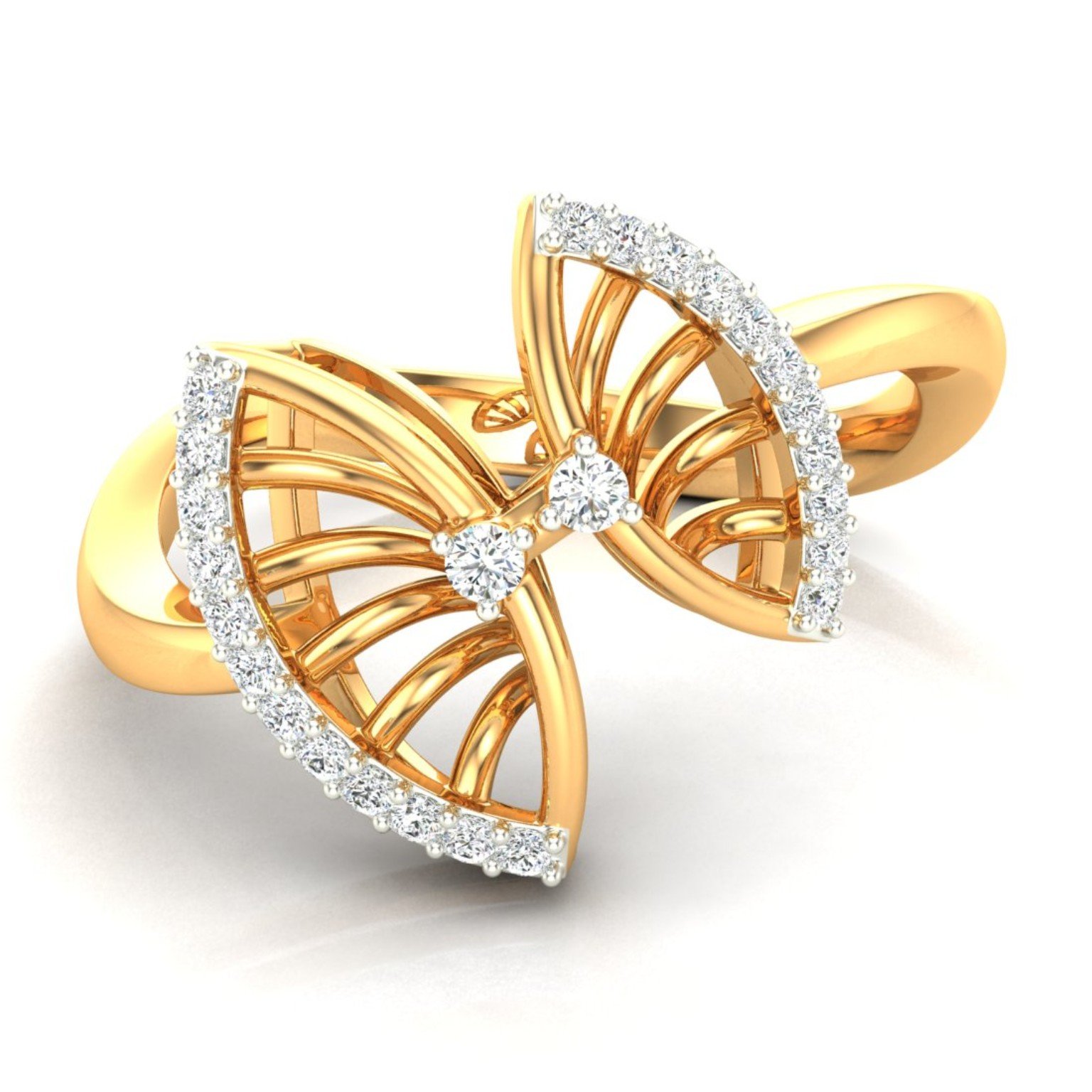 Yellow gold diamond bow ring render