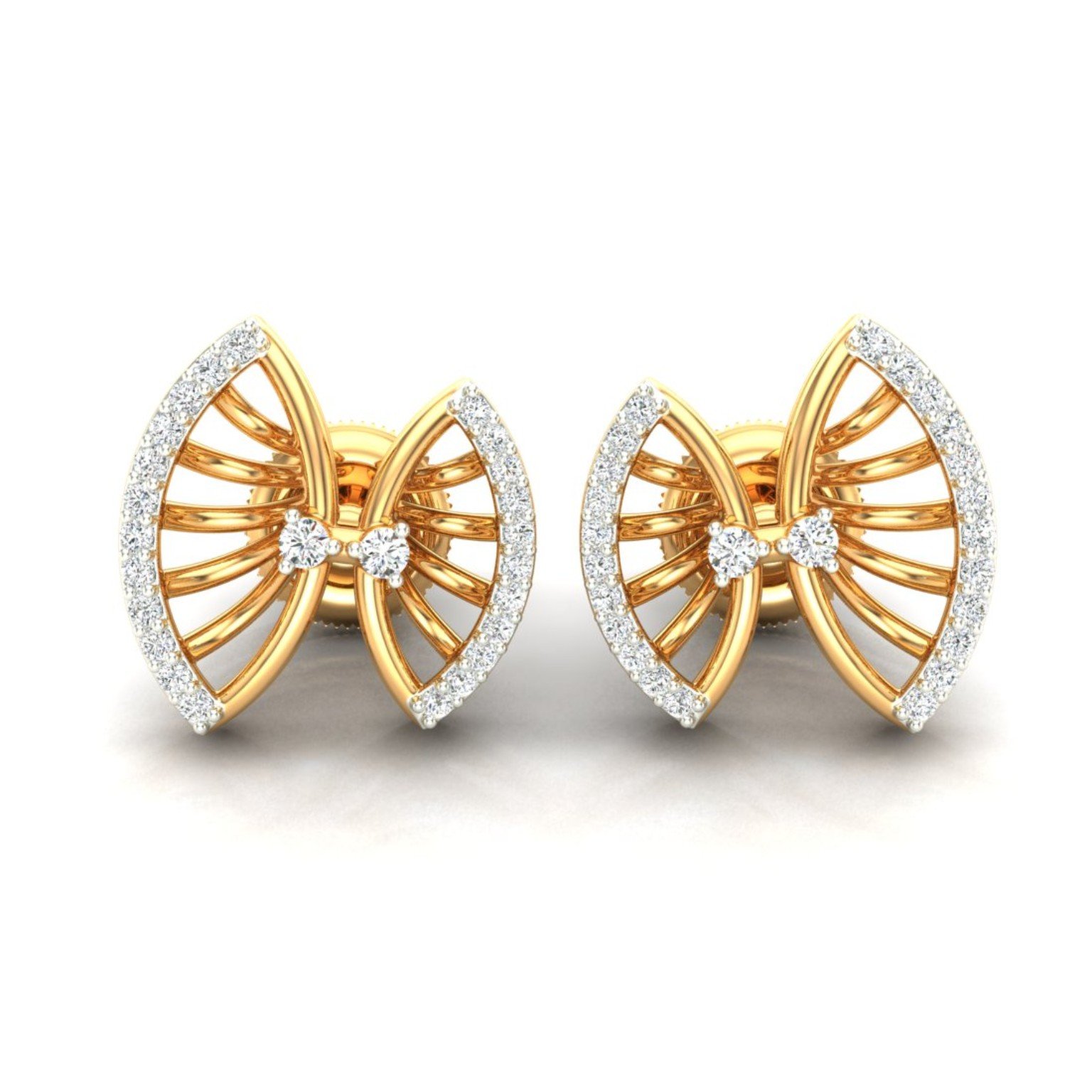 Yellow gold diamond earrings render