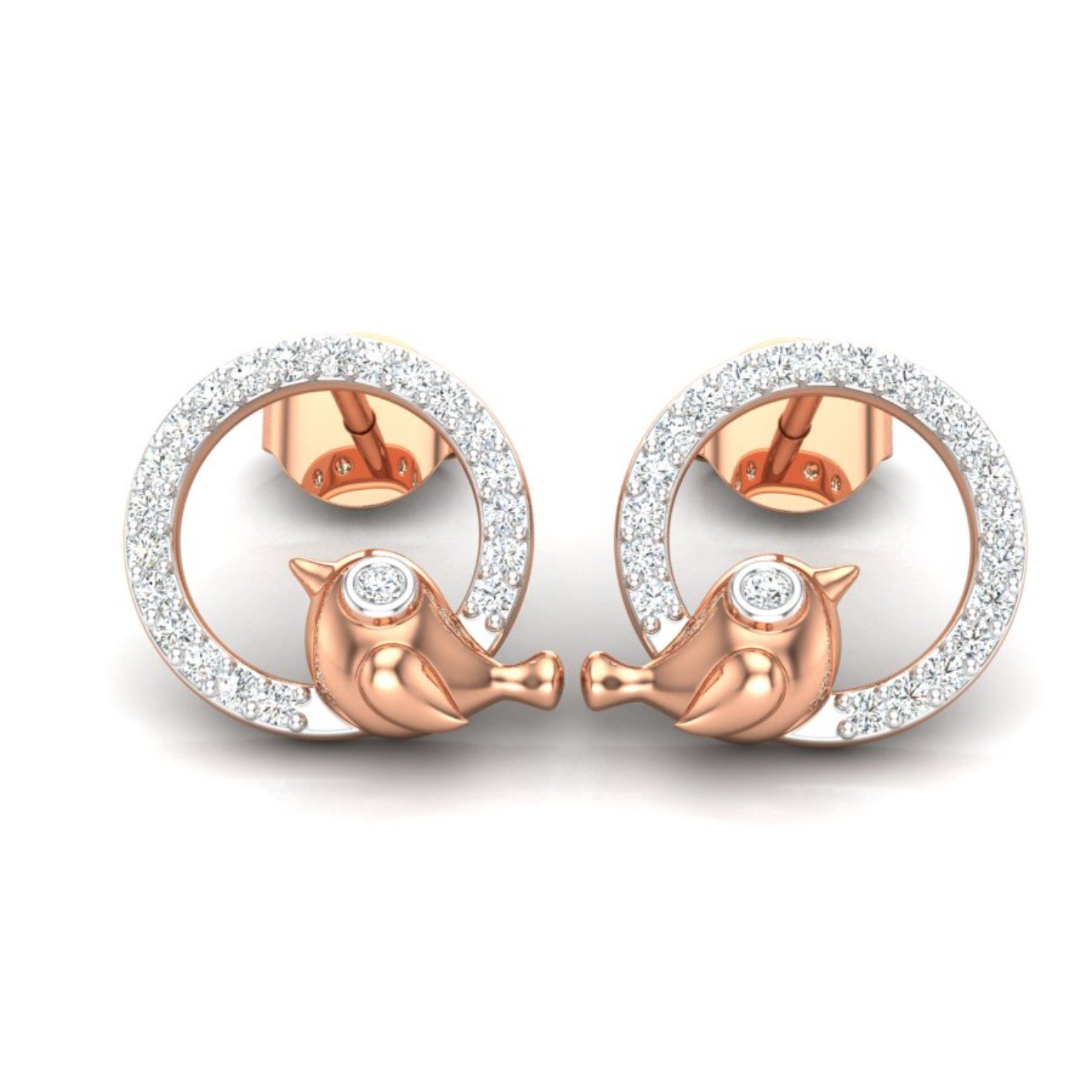 Rose gold bird earrings render
