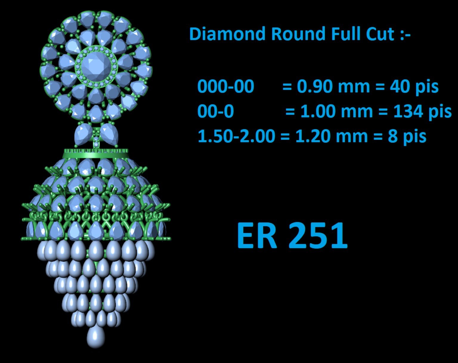 Jhumka CAD with diamond and pearl layout